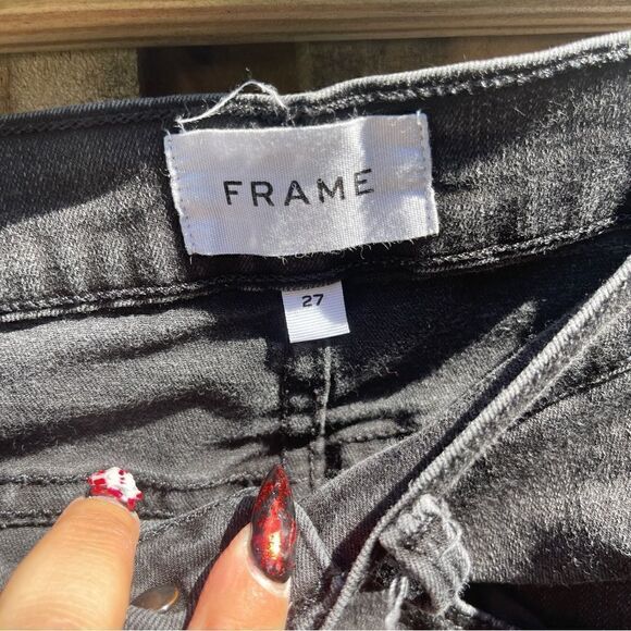 Frame denim Ali high rise cigarette grey black acid Wash Sz 27 - Picture 3 of 9